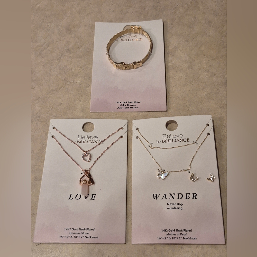 NEW Lot Of 3 Believe By Brilliance Butterfly And Love Necklaces
